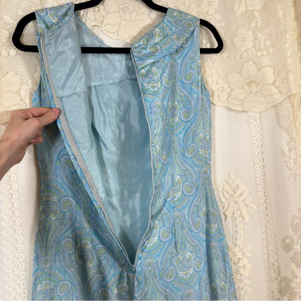 Vintage 50s 60s Dallaird's Mod Paisley Dress Pastel Blue Green Retro Size Xs - Picture 5 of 8